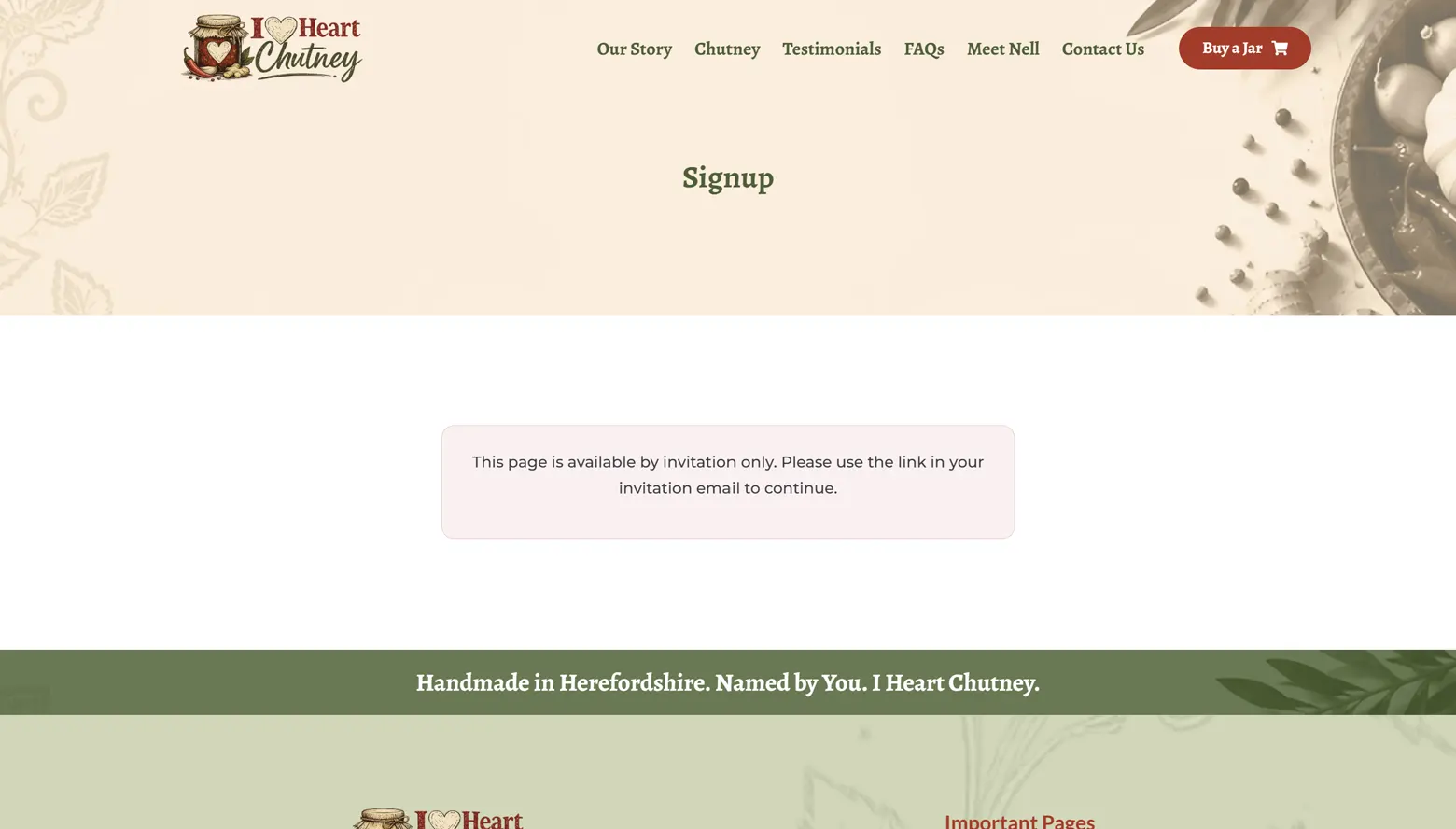 The front end of the registration page opened without an invitation, showing the invitation-only notice in a tinted box in place of the form